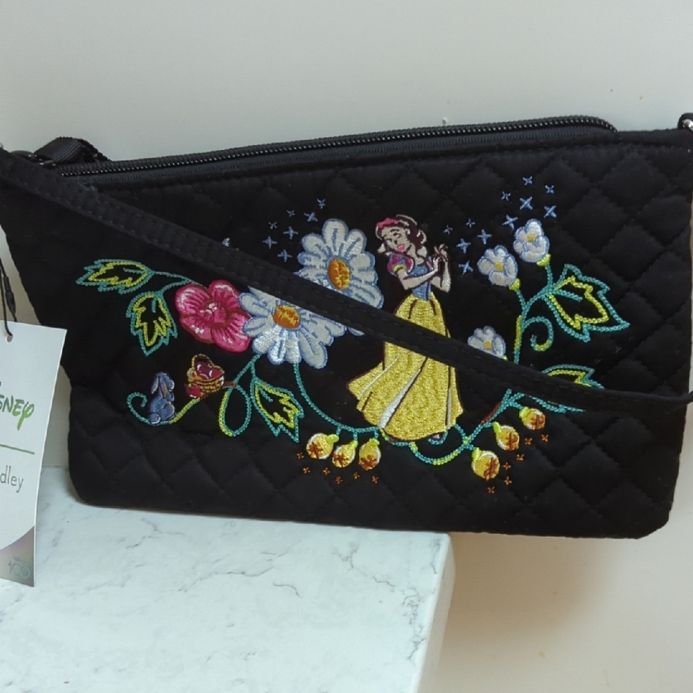 Vera Bradley Black Quilted Clutch with Colorful Embroidery
